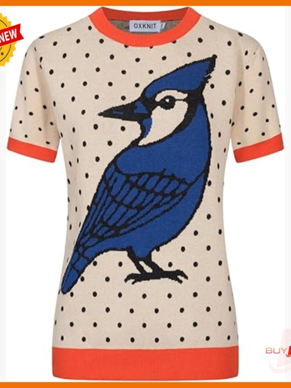 Vintage Bird Print Cotton T-Shirt Women's Retro Crewneck Summer Top